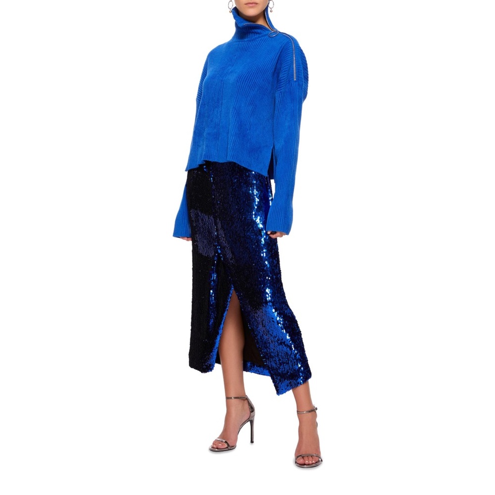 Sally LaPointe Sequin Tulle Midi Skirt Royal Blue